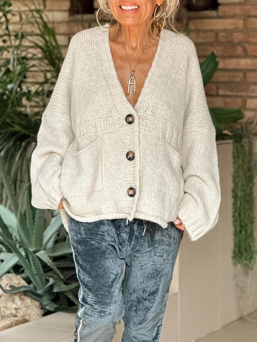 

Women s Oversized Knit Cardigan V-Neck Sweater Coat Autumn Winter New Style Slim Fit Long Sleeve Top S абрикосовый