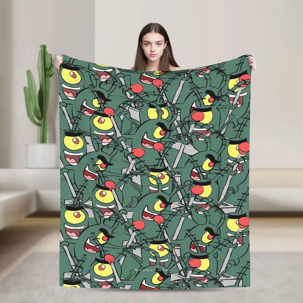 SpongeBobs Dark Mini Avatar Repeat Blanket Quality Warm Soft Throw Blanket Autumn Girls Boys Living Room Novelty Bedspread