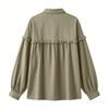 Womens Button Down Linen Shirts Collar Long Sleeve V Neck  Tops