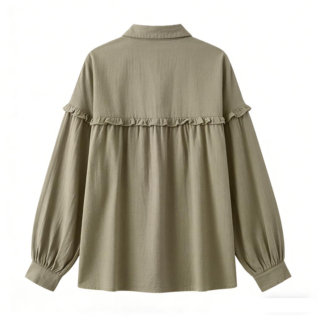 Womens Button Down Linen Shirts Collar Long Sleeve V Neck Tops