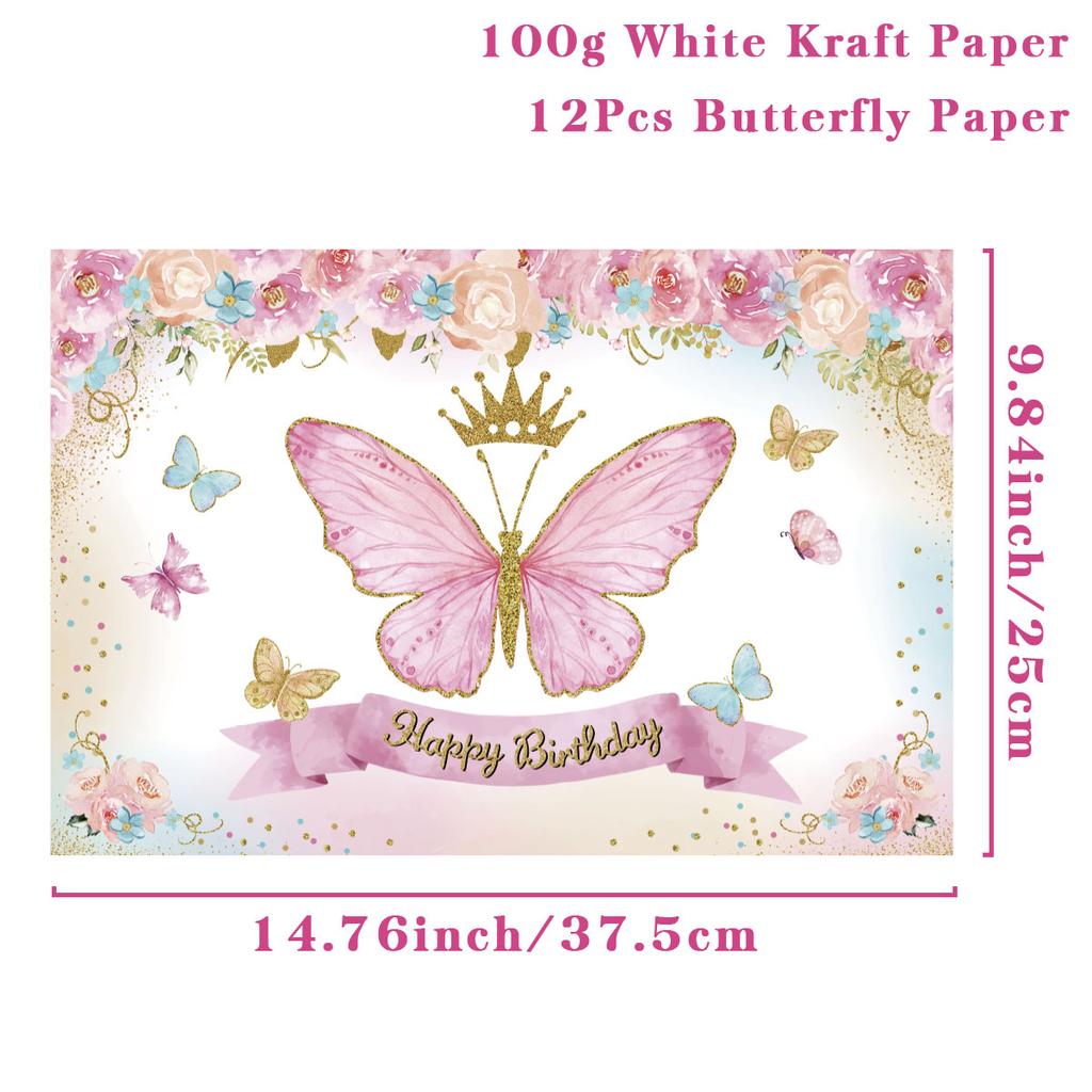 Pink Butterfly Backdrop Tableware Butterfly Birthday Party Decoration For Girl DIY Gift Butterflies Background Baby Shower Decor