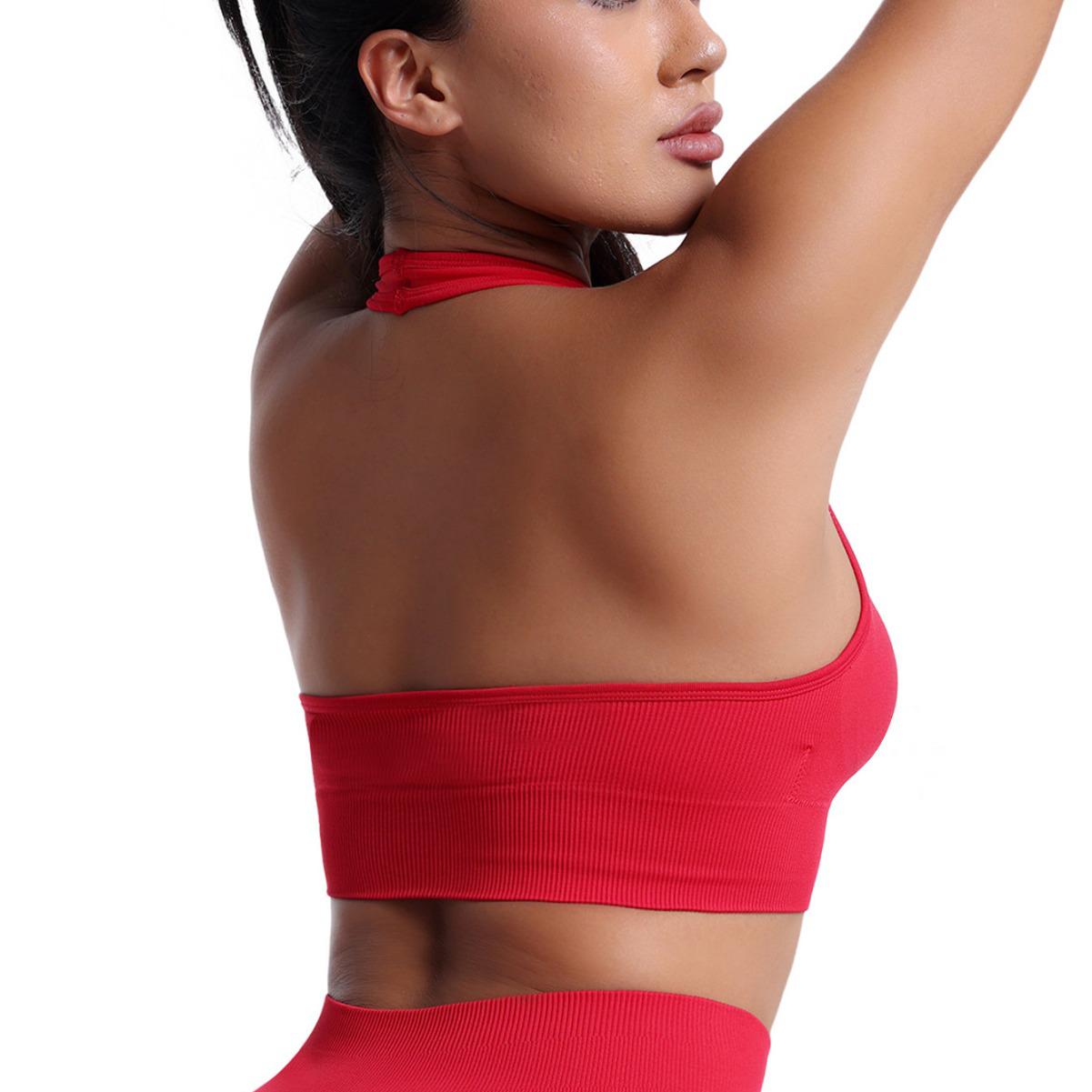 

Бесшовный женский спортивный топ-халтер со съемными вкладышами - Однотонный жилет для йоги Small