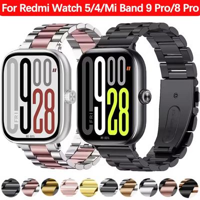 Metal Strap for Redmi Watch 5/Redmi Watch 4 Adjustable Stainless Steel Bracelet for Xiaomi Mi Band 9 Pro/Mi Band 8 Pro Wristband