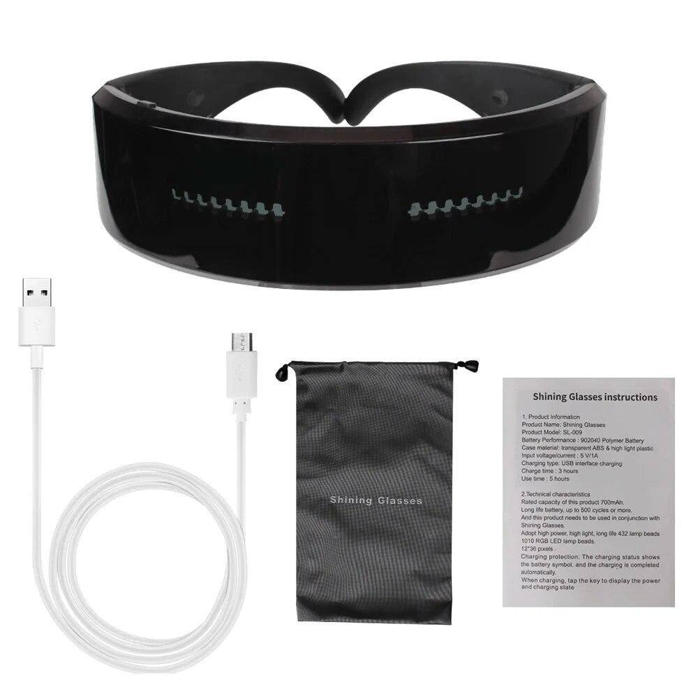 

Bluetooth светодиодные светящиеся очки реквизит для вечеринки, бара, фестиваля, выступления, сделай сам, блестящие электронные футуристические очки чёрный