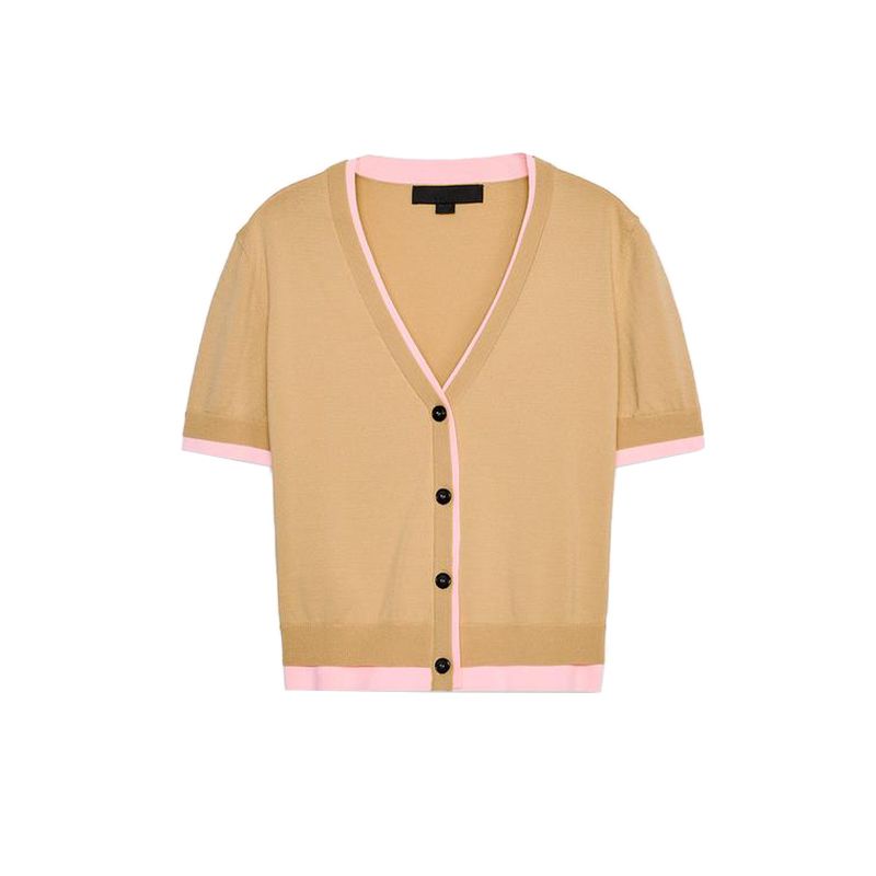 Summer New Product Women's Clothes Minimalist Style Single-Breasted Double-Layer Decorative Short Sleeve V-neck Knitted Jacket 3581012