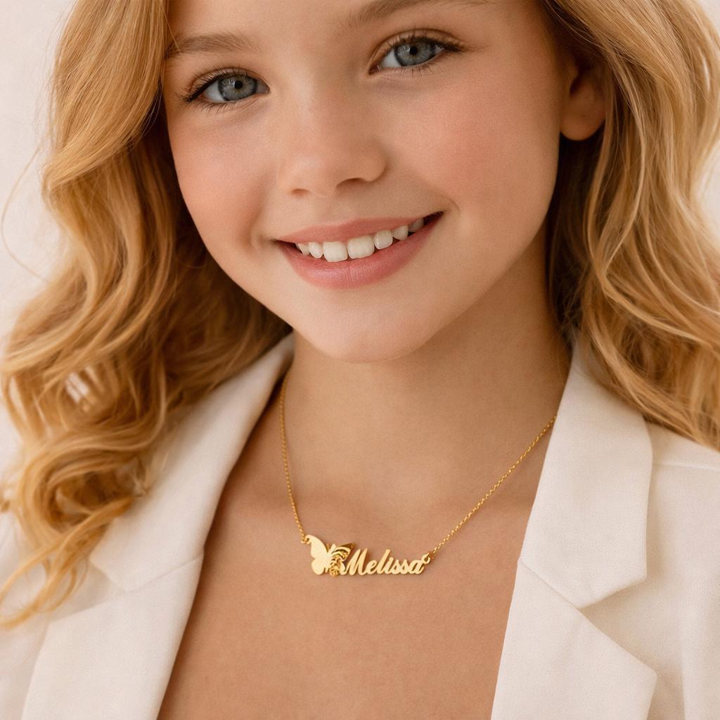 18K gold-plated stainless steel name necklace, December butterfly collarbone chain, cross-border