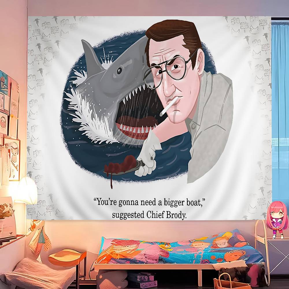 Flim JJaws Adventure Thriller Great Cartoon Tapestry Hippie Flower Wall Carpets Dorm Decor Art Home Decor