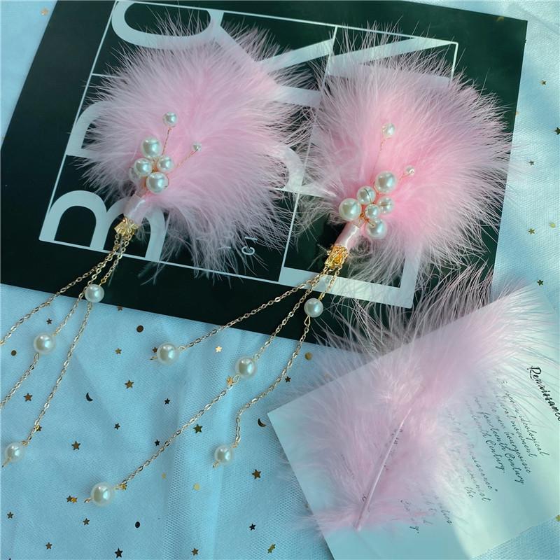 Feather Headdress Hair Clip - Cute Fairy Fur Hanfu Accessory for Girls