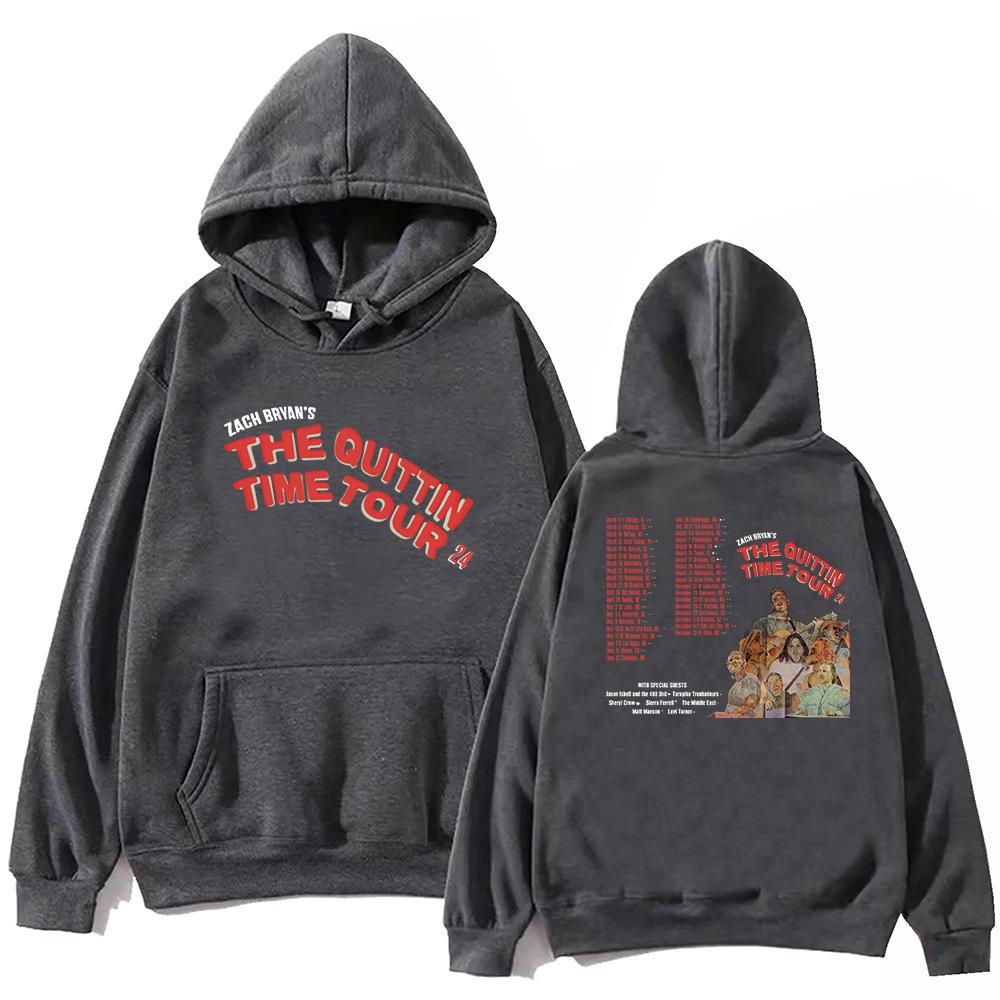 Zach Bryan The Quittin Time Tour 2024 Mikina Harajuku Top .Fleece Mikina, Country Music Oboustranný Potisk Mikina přes hlavu