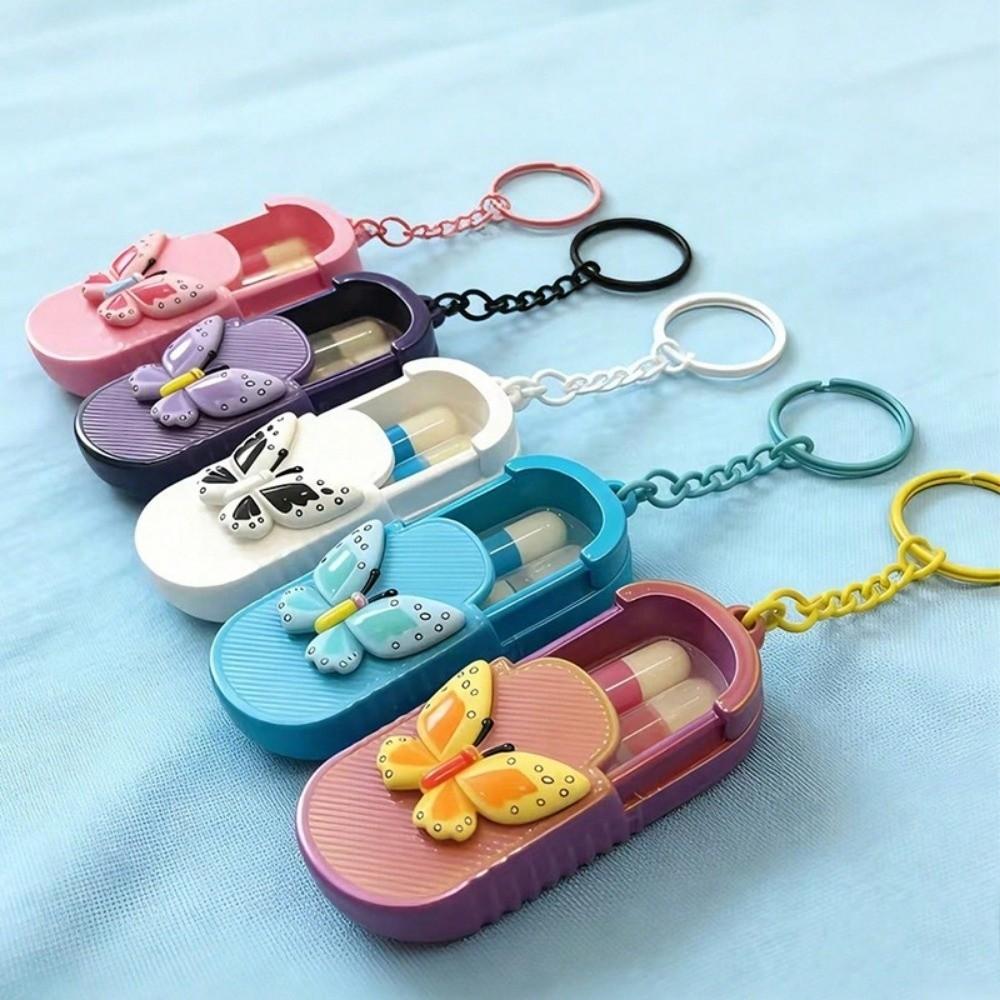Medicine Case Keychain Pendant Pill Storage Container Butterfly Outdoor Medicine Holder Box Dispenser Pill Organizer Gym Bag