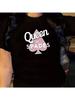 QUEEN OF SPADES Letter Pattern Ladies Summer  Short Sleeve T-Shirt Casual Everyday Joker Fashion Wounisex Wear2