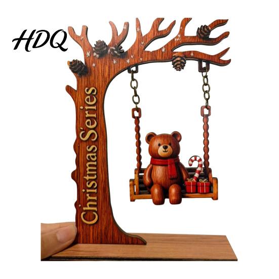 Unique Christmas Exchange Gifts Santa Claus Swing Tabletop Figurine Wooden Xmas Statue with Decorative Holiday Figures Pinecone Snowflake Gift