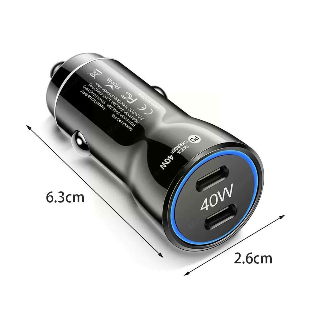 40W Car Charger Type C Quick Charge 3.0 Dual PD Phone Adapter 5V3A Car Cigarette Lighter For IPhone 14 For Huawei For Xiaom T7J1
