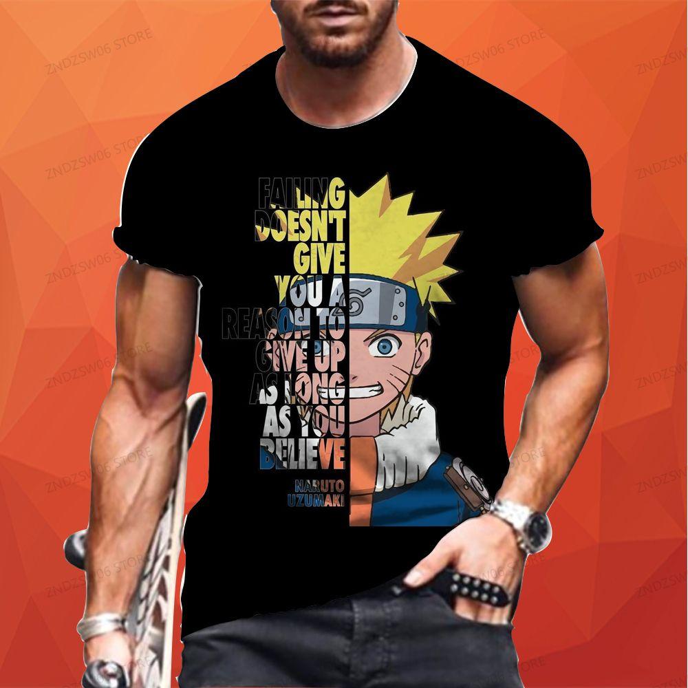 Ninja 2024 New Naruto Men's T-shirt Fashion Cool Anime Hip Hop Sasuke Oversized Y2k Quick Drying Tops Kakashi Summer