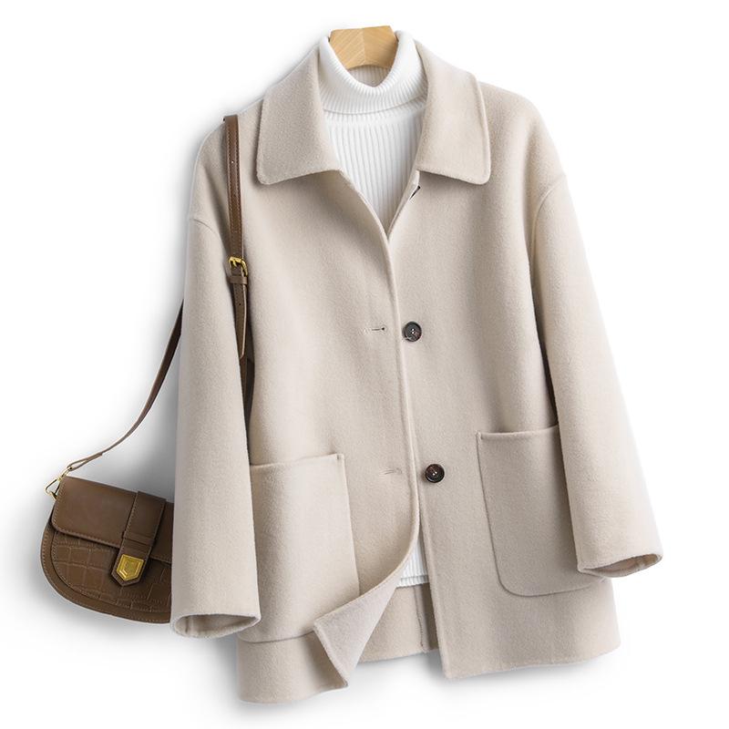 

Женское шерстяное пальто средней длины двустороннее с кукольным воротником - Осень/Зима Приталенное L (58-65 kg)