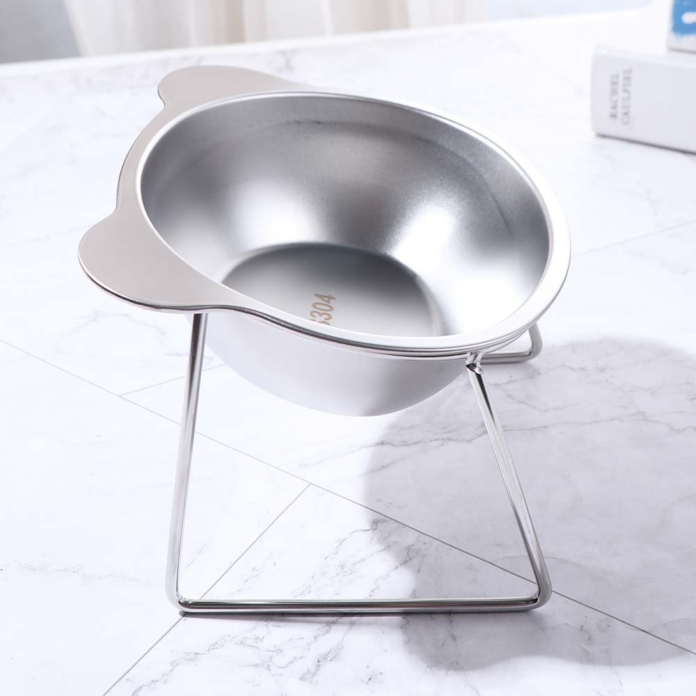 Fall-Resistant Stainless Steel Cat Bowl Cervical Protection Anti overturning Elevated Cat Food Bowl with Stand 15°Tilted Angle
