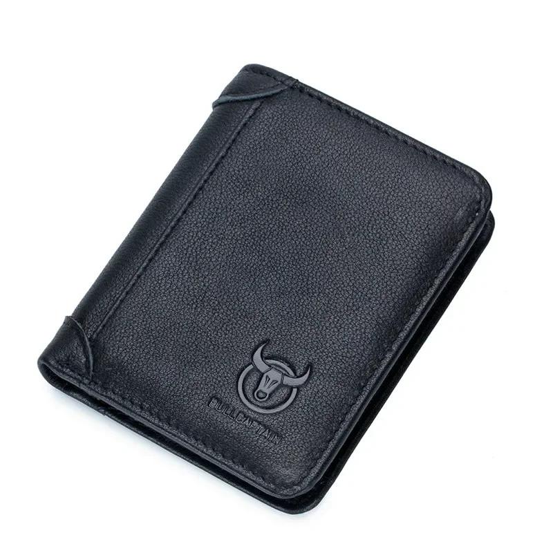 

Чоловічий гаманець 100% натуральна шкіра короткий багатофункціональний маленький гаманець для водійського посвідчення та монет чорний