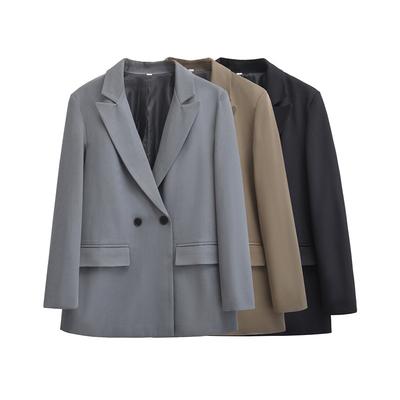 Women's Collar Long Sleeved Casual Suit Jacket with Shoulder Pads and Loose Fit