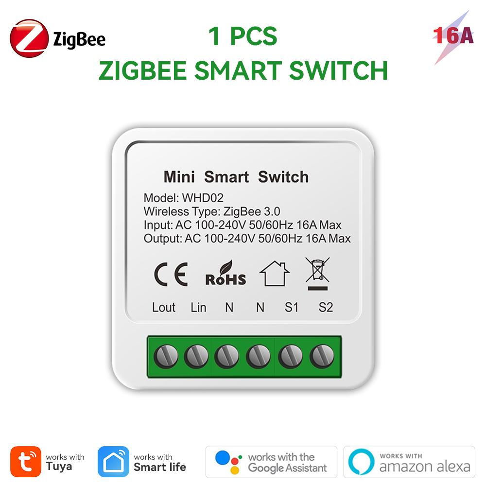 Tuya 16A Zigbee Mini DIY Smart Switch Module Relay Support 2-way Control Timer Smart Life Works With Alexa Google Home Alice