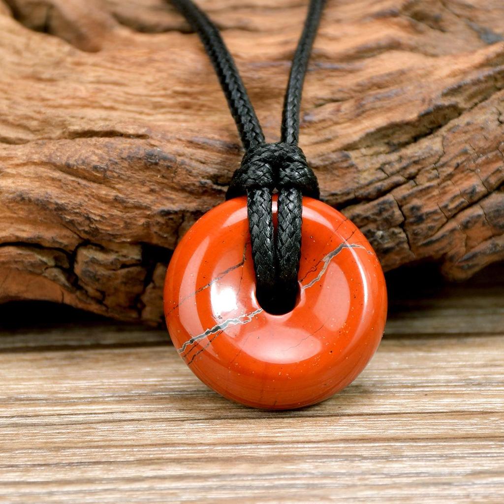 Green Aventurine Round Pendant Necklace with Leather Cord