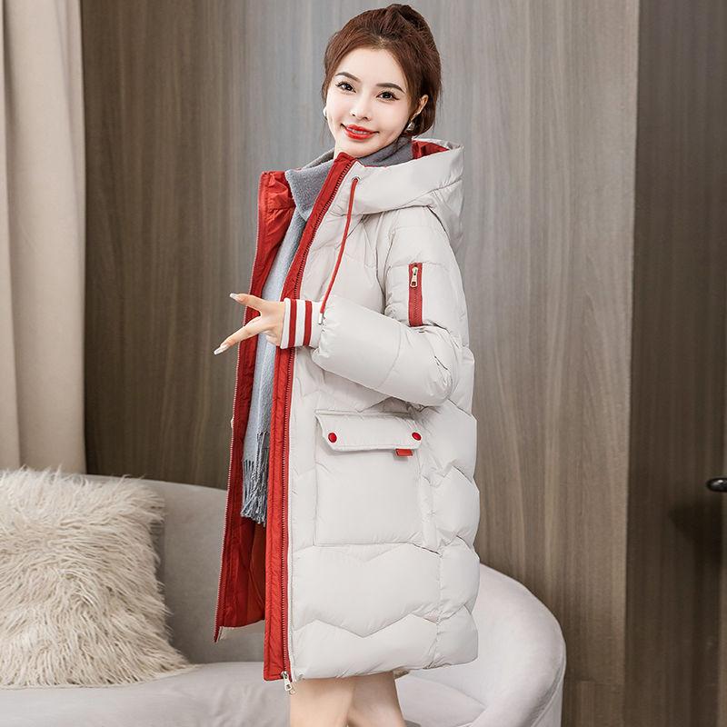 Plus Size  Winter Casual Hooded Jacket Parkas for Women Warm Letter Print Long Female Coat Zipper Outerwear