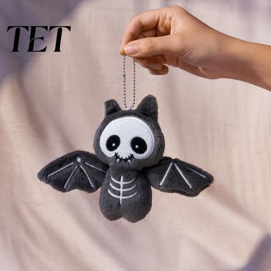 Soft PP Cotton Pendant Plush Bat Keychain, Cute Stuffed Skeleton Bag Charm, Gothic Backpack Decoration for Kids Spooky Animal Key Ring Accessory