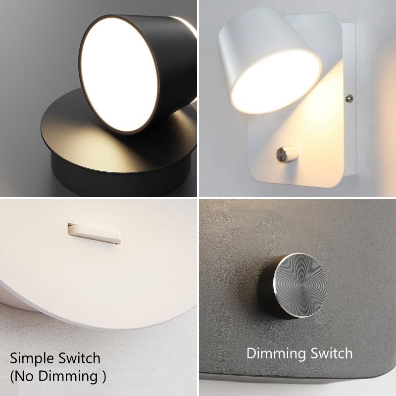 Dimming LED Wall Lamp With Knob Switch 350 Degrees Rotatable Bedroom Bedside Light Aluminum Indoor Sconce Lighting