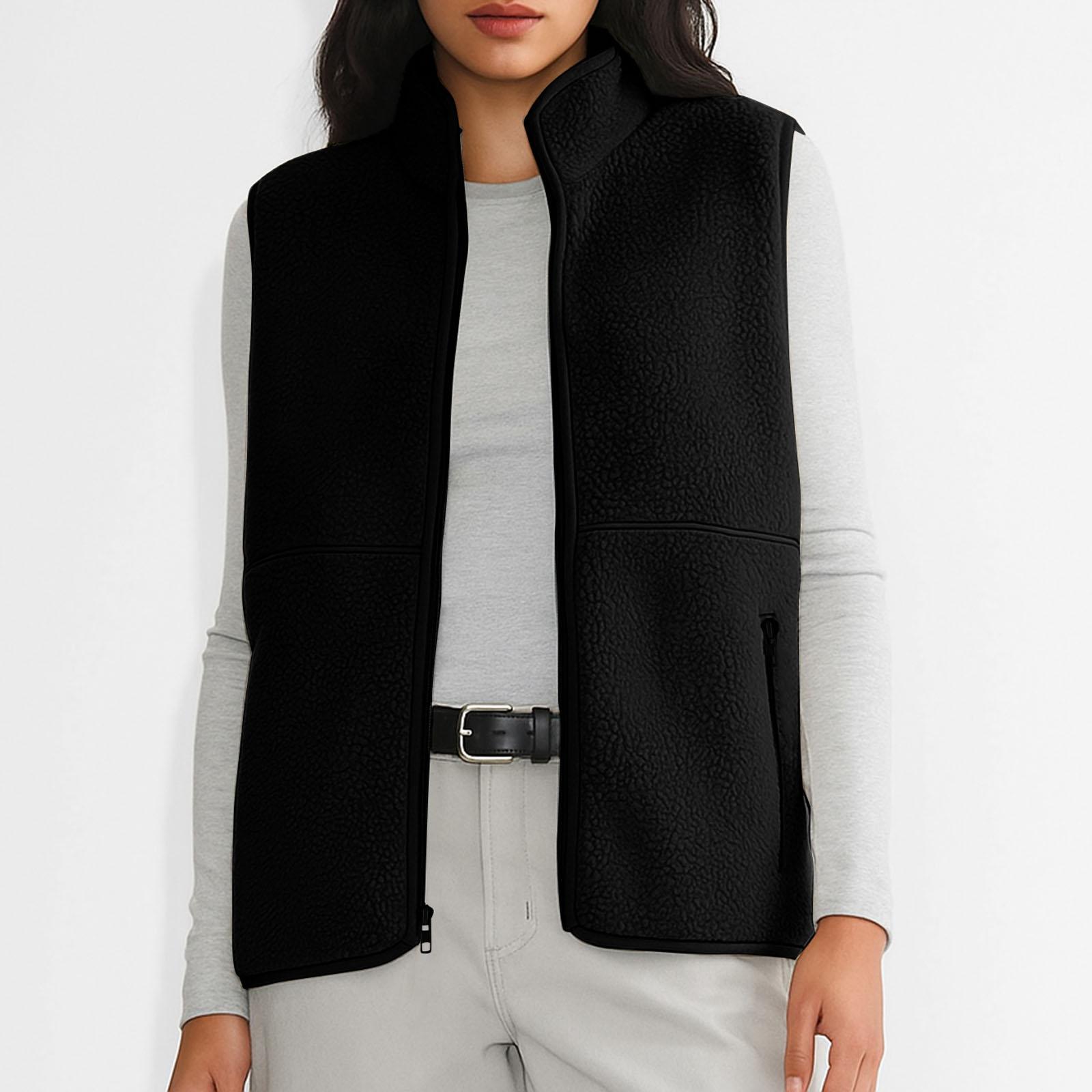 

Женский модный теплый жилет без рукавов на молнии, флисовая куртка XXXL чёрный