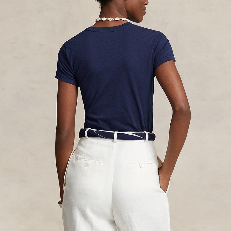 Polo Ralph Lauren SS23 Embroidered Solid Color Crew Neck Short Sleeve T-Shirt Women Tops Navy-Blue WMPOKNINCU20702-410