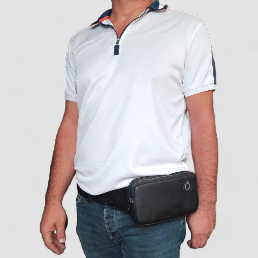 Lederax Bolso largo de cuero genuino para hombre, bolso de mano, riñonera LD501