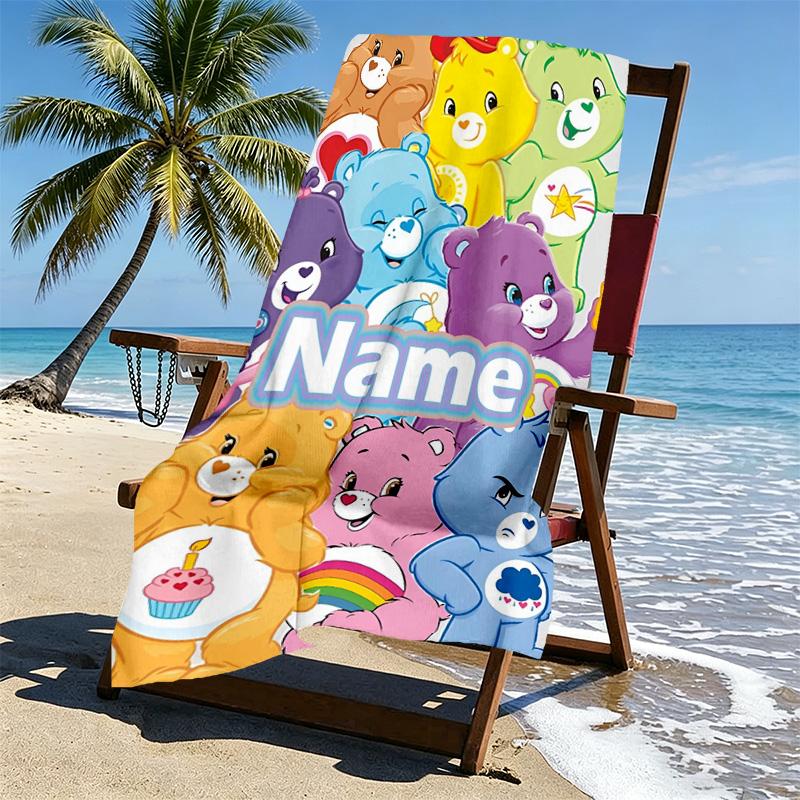 Custom Name Personalized Care Bears Print Beach Towel, for Trip Camping Beach Party Home Decor, Birthday Gift for Family & Friends