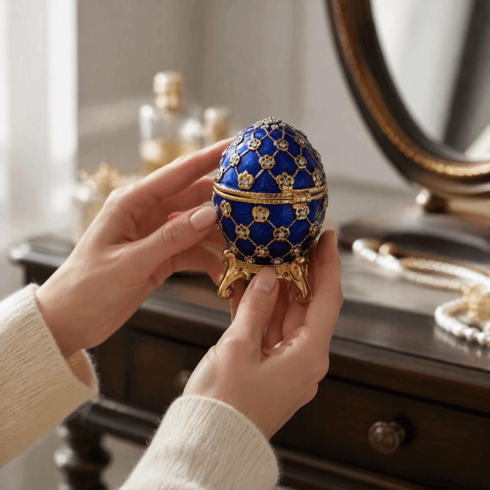 Compact Enamel Jewelry Box Zinc Alloy Hinged Jewelry Box Egg Trinket Box Vanity Table Decor