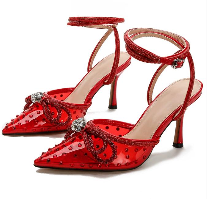 

Brand High Heel Sandals Women 2025 Summer Pointed High Heel Shoe Designer Shoe Luxury Single Shoe Women Shoe 8.5cm 42 красный