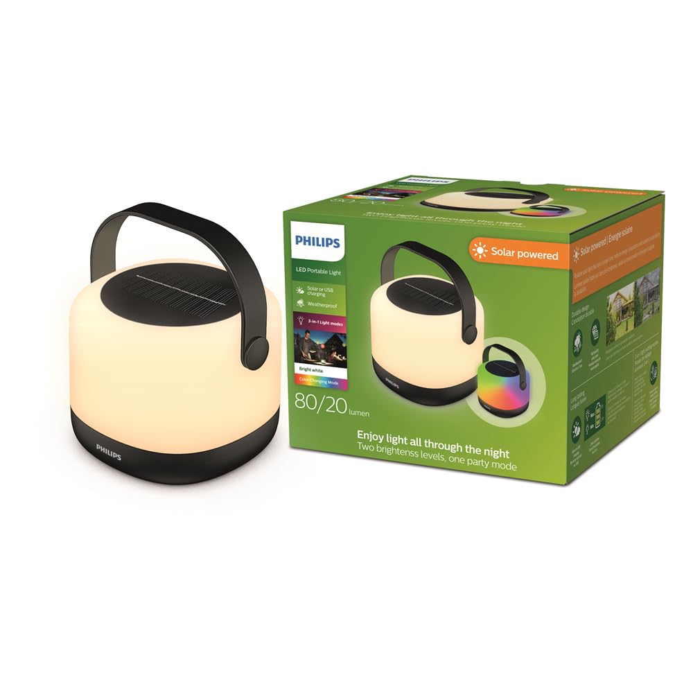 

Philips Alula Solar Light Philips LED Solar Light, Solar Charging, Full Color, Warm White, Portable Light, IP44 Waterproof, Type-C Charging, Color