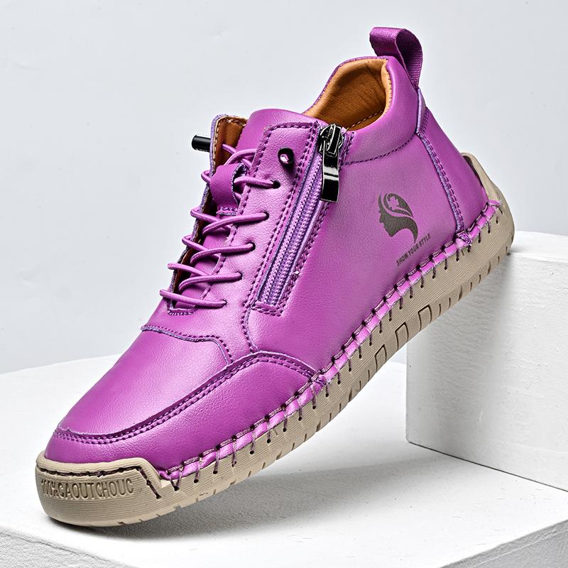 Женские кроссовки с круглым носком кожаная обувь модные повседневные однотонные ботинки на молнии 42 фиолетовый 4339₽