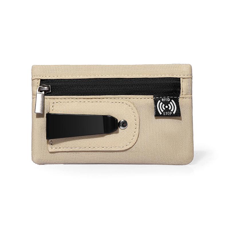

1 шт. Мини-кошелек для монет Простой тканевый чехол на молнии и с клипсой для ремня Неплетеный блокирующий RFID кошелек-органайзер для наличных и монет