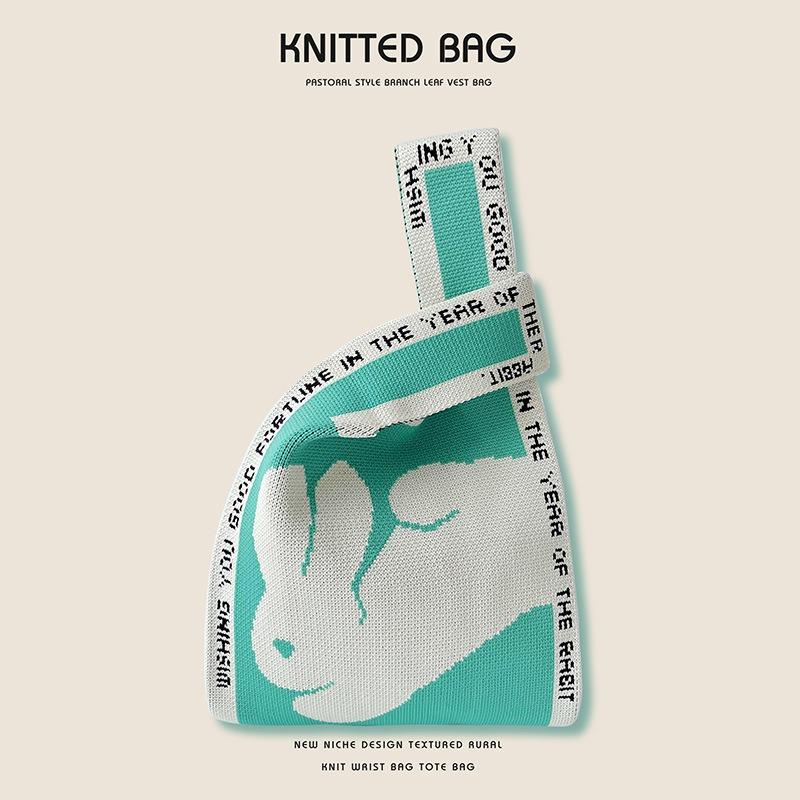 Nyúl kötött válltáska Nagy kapacitású kézitáska kézi ajándéktáskával