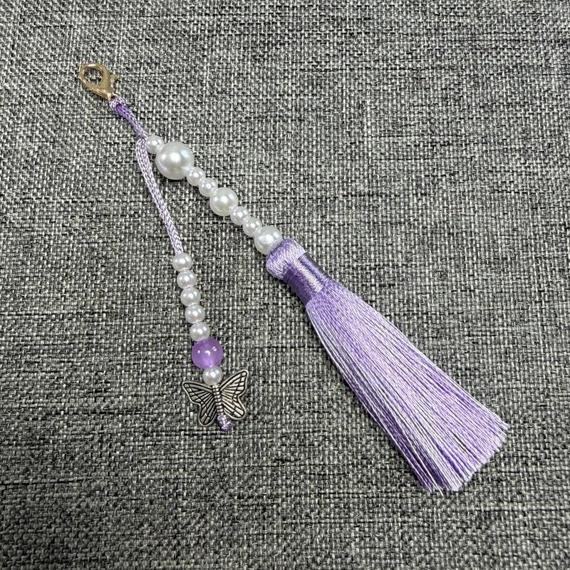 Faux Pearl Tassel Bag Charm With Retro Silver Butterfly Pendant Suitable For Handbags Backpacks Keys Hanfu Decoration