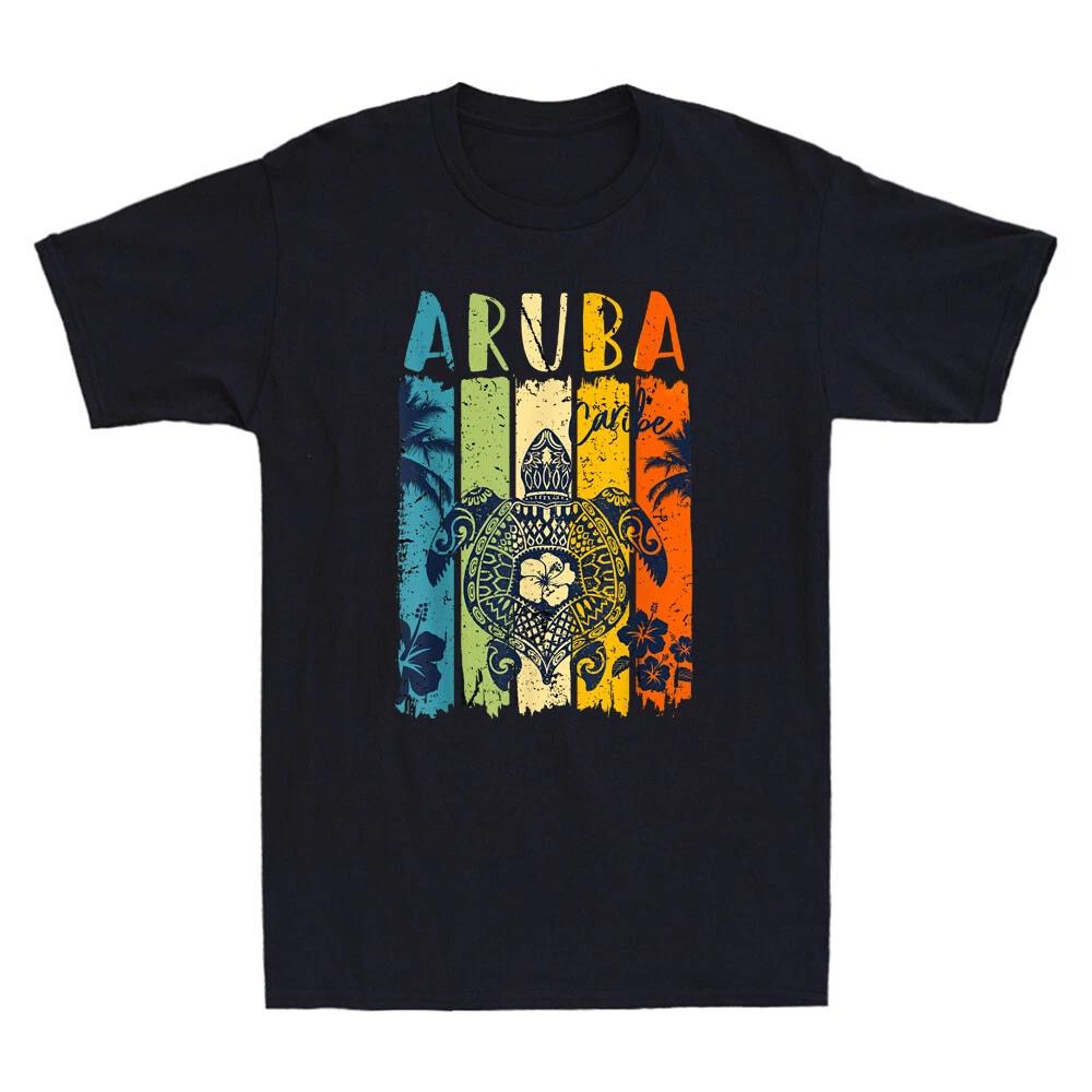 Sea Turtle Retro Aruba Caribe Family Vacation Funny Turtle Vintage Men s T-Shirt XS