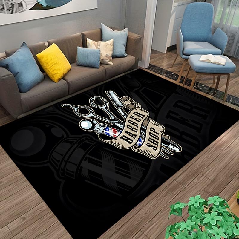 Barber Shop Retro Signage Area Rug Large Carpet Rug for Living Room Bedroom Kitchen Bathroom Bedside Play Anti-slip  Cameras