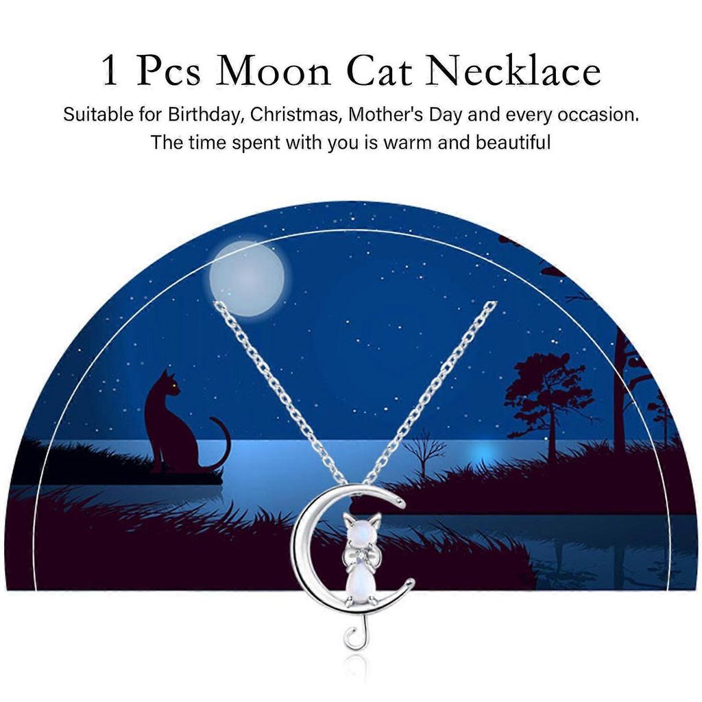 Women Moonstone Cat Pendant Chain Necklace Copper Jewellery