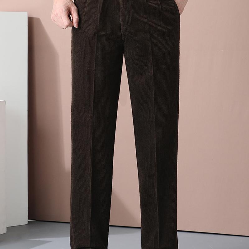 Corduroy Men Trousers Straight Thick Warm Autumn Winter Men Pants High Waist Men's Pants