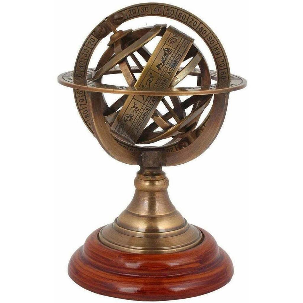 India Antique FInish Armillary Sphere Zodiac Sign Engraved globe for Table Desk Decor armillary globe armillary World Globe  (6 inch brown)