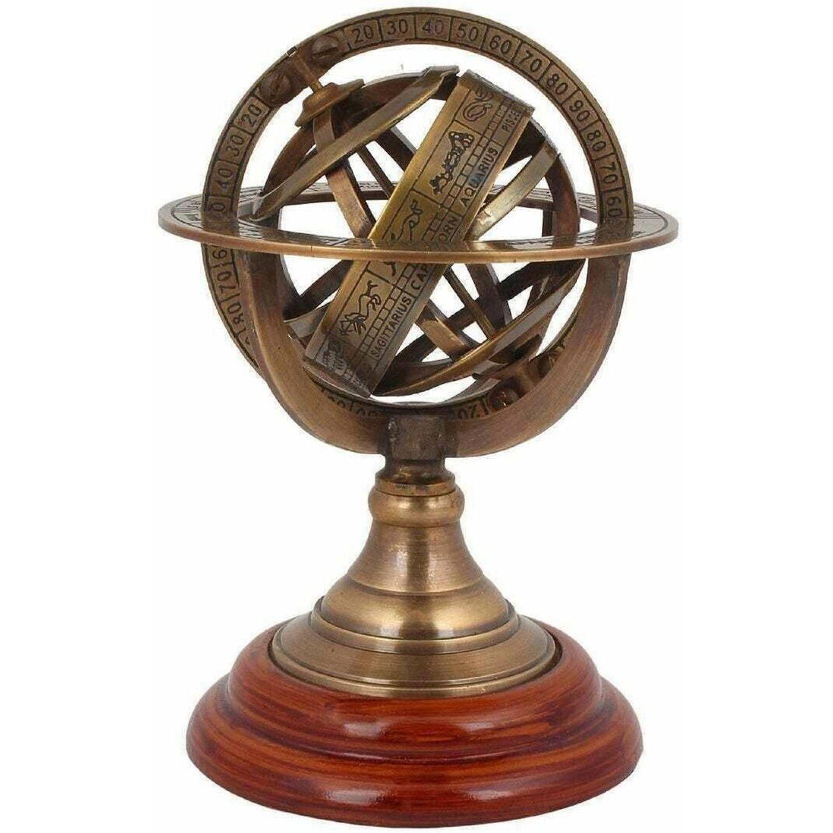 

Индия Античная отделка Армиллярная сфера Зодиакальный знак Гравированный глобус для украшения стола, армиллярная сфера, армиллярный глобус мира (6 дюймов коричневый)