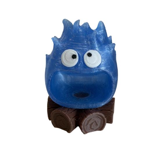 

3D Printed Campfire Figurine Cute Face Bonfire Ornament with Big Mouth Small Flame Model for Home Office Desk Decor синий