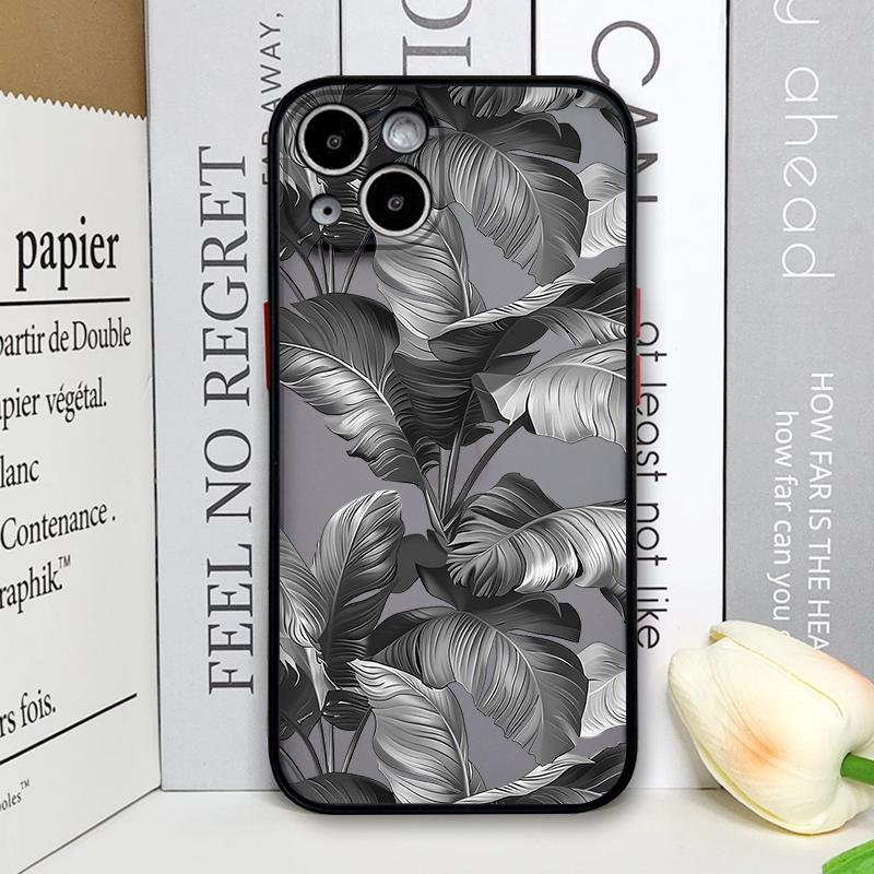 Palm Leaf Tree Black Leaves Phone Case for IPhone 16 15 14 11 Pro Max 13 12 Mini 7 8 14 15 16Plus SE X XS Matte Shockproof Cover