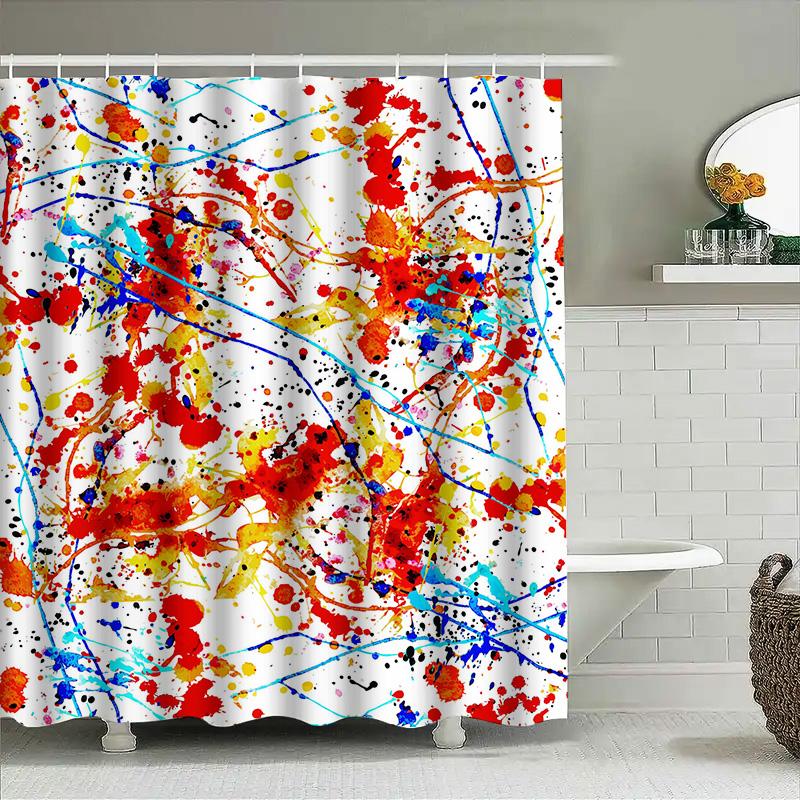 Bright Splatter Shower Curtain Waterproof Fabric with Multiple Colors Perfect for Bathroom Decor (Red, Blue, Yellow White)