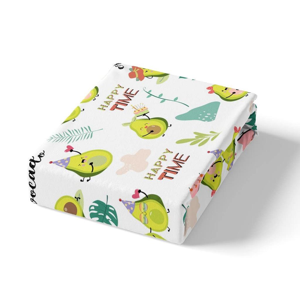 Chapéu de Cama com Padrão de Frutas Abacate Desenho Animado Conjunto de Roupa de Cama de Quatro Peças Decoração de Roupa de Cama para Quarto de Dormitório