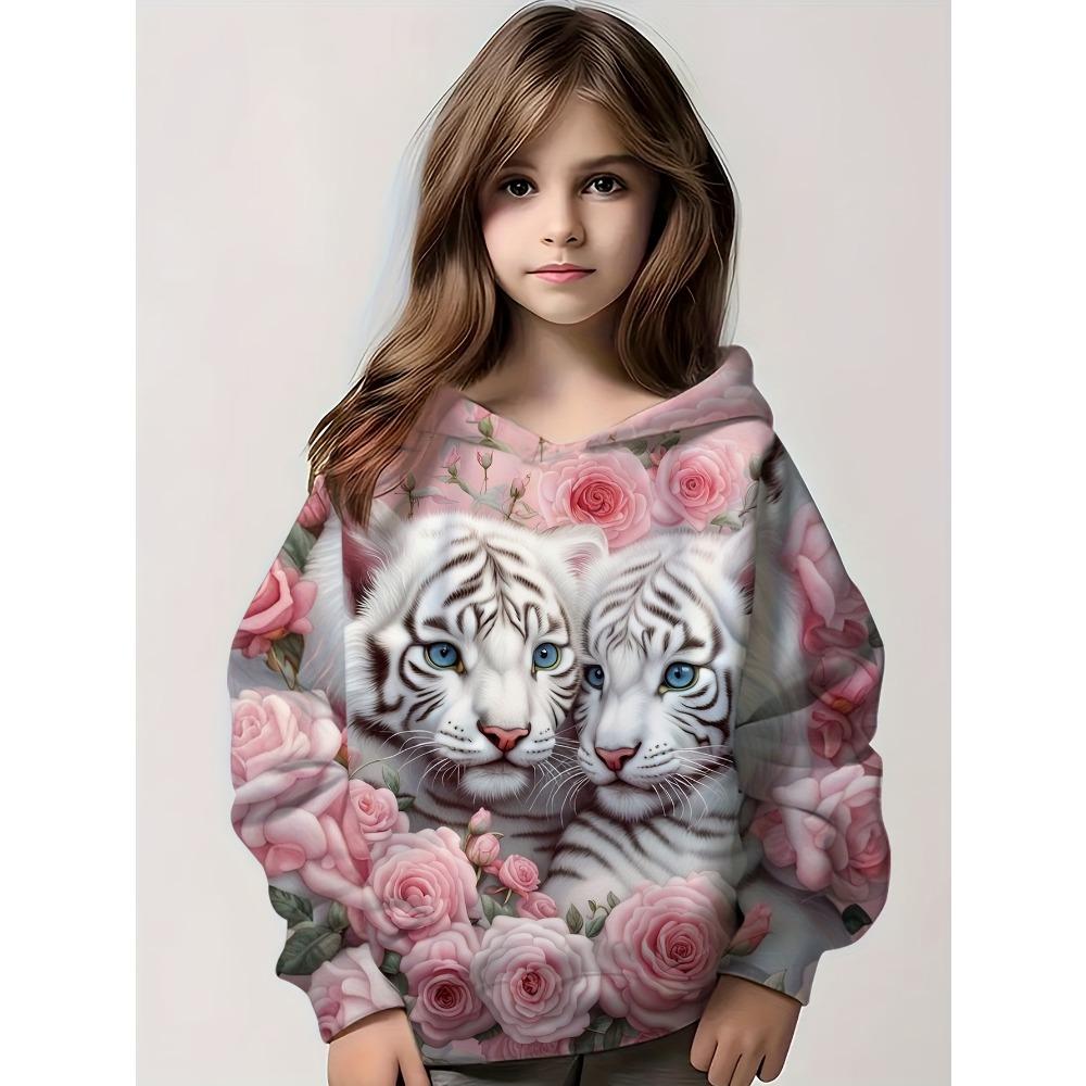 Kinderbekleidung Mädchen Kapuzensweatshirt Langarm Niedlicher 3D-Tierdruck Frühling und Herbst Lässig Outdoor-Bekleidung