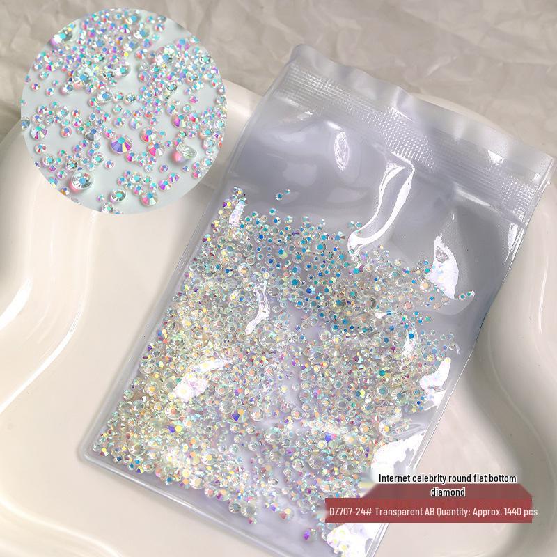 

2026 Mixed Size Transparent White Flat-Bottom Rhinestones for Nail Art - Super Shiny Small Round Diamonds, Year of the Horse